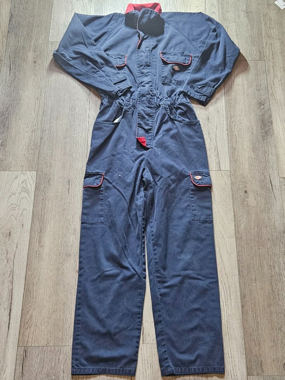 Women's Dickies Red Trim Work Coveralls Blue Utility Jumpsuit Uniform US Size 12